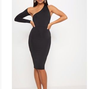 Black one shoulder midi dress